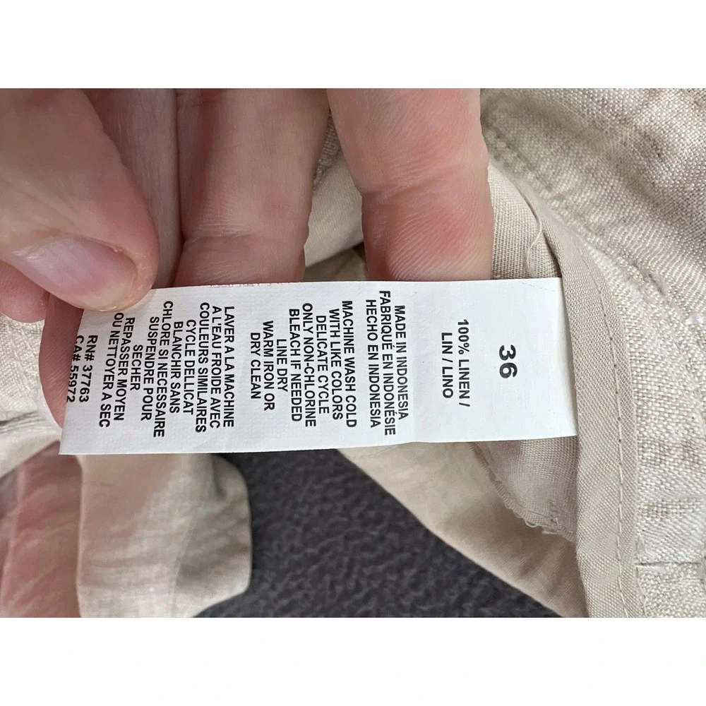 Perry Ellis Linen Pants Mens 36x34 Drawstring Straight Leg Beige Casual